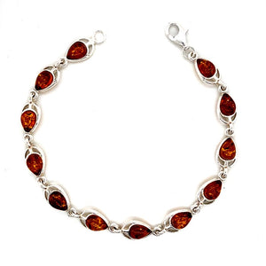 Amber and Silver Bracelet - tear drop stones