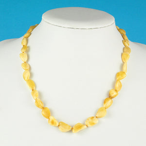 Attractive And Unique Flat Bean Natural White Amber Necklace
