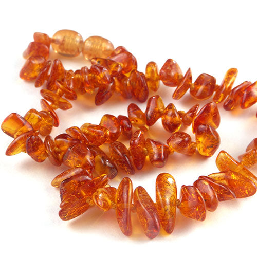 Baby Teething Necklace Amber Chip Beads Cognac