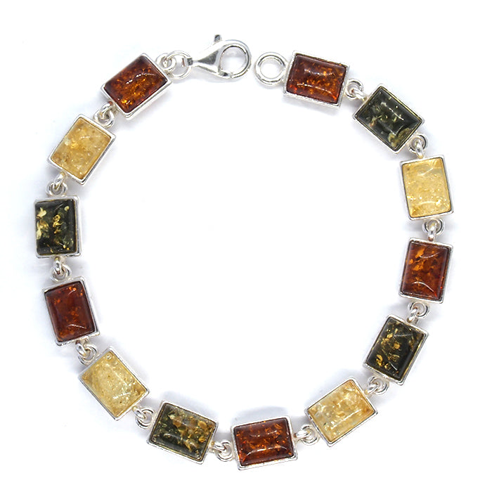 Amber and Silver Bracelet - rectangular stones