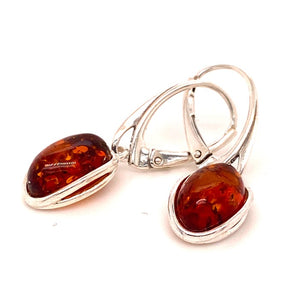 Amber and Silver Set - Earrings and Pendant - Oval Shape