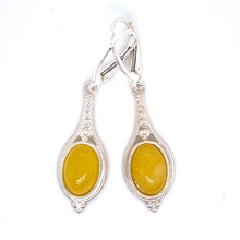 Load image into Gallery viewer, Amber and Silver Earrings - dangling teardrop