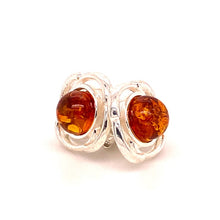 Load image into Gallery viewer, Amber and Silver Earrings - fancy flower