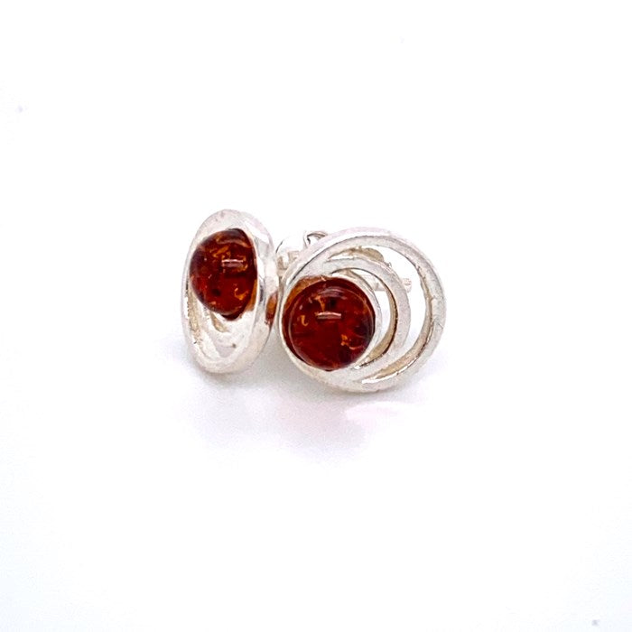 Amber and Silver Earrings - round stone with loops