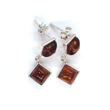 Load image into Gallery viewer, Amber and Silver Earrings - two squares