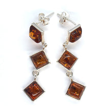 Load image into Gallery viewer, Amber and Silver Earrings - three squares