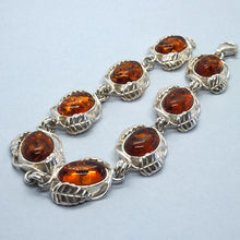 Load image into Gallery viewer, Amber and Silver Bracelet - leaves
