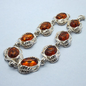 Amber and Silver Bracelet - leaves