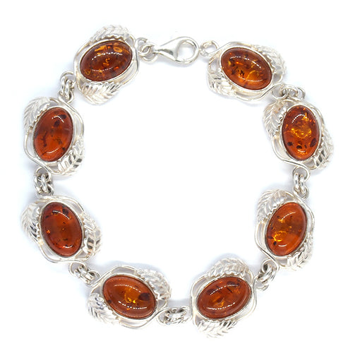 Amber and Silver Bracelet - leaves