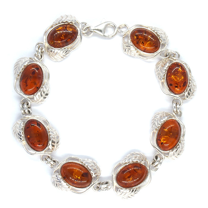 Personalised Sterling Silver Mixed Amber Gemstone Leaf top Bracelet