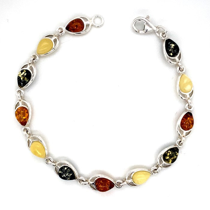 Amber and Silver Bracelet - tear drop stones