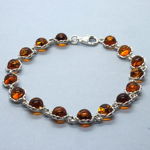 Load image into Gallery viewer, Amber and Silver Bracelet - round stones in intricate design