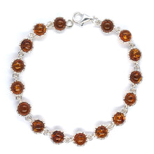 Load image into Gallery viewer, Amber and Silver Bracelet - round stones in intricate design