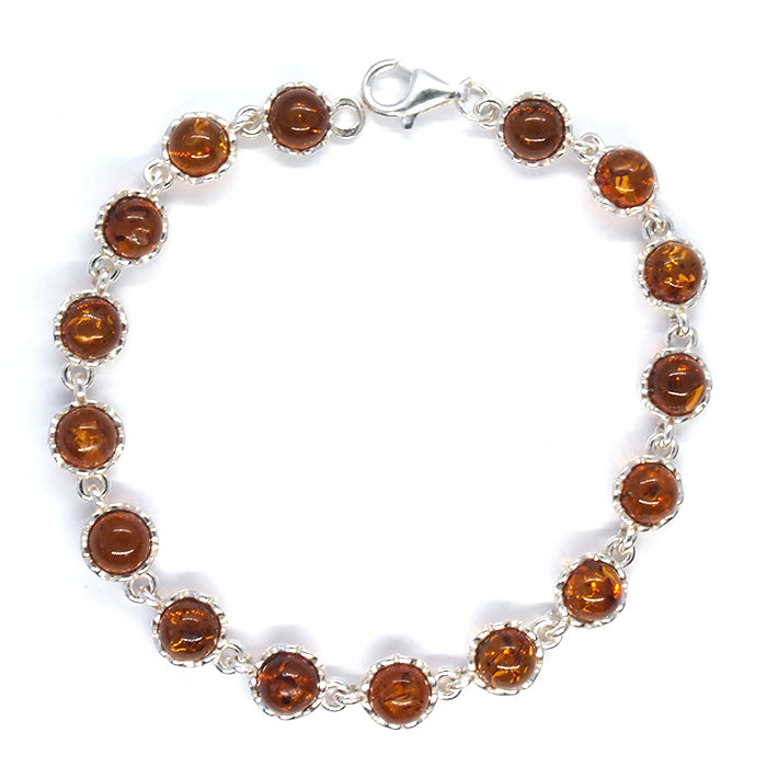 Amber and Silver Bracelet - round stones in intricate design