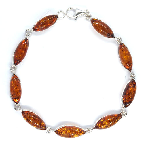 Amber and Silver Bracelet - long oval stones