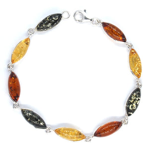 Amber and Silver Bracelet - long oval stones