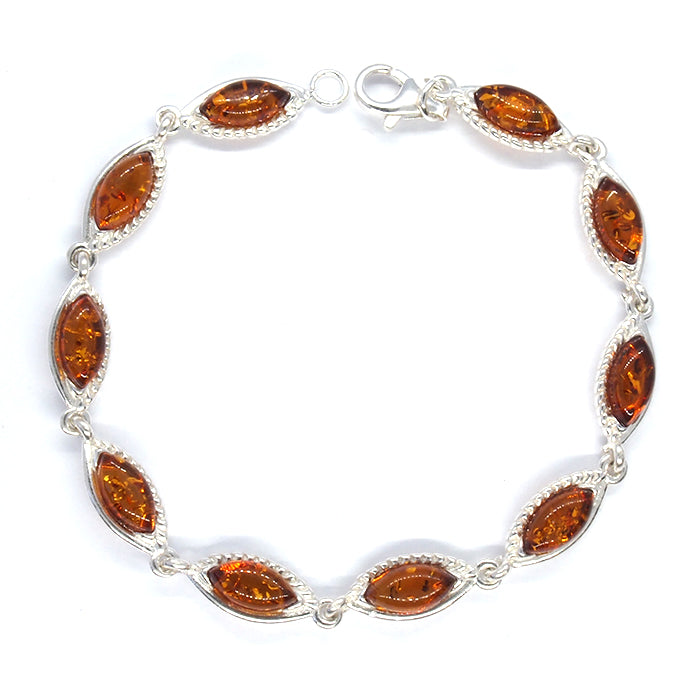 Amber and Silver Bracelet - fancy oval stones