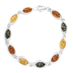 Amber and Silver Bracelet - fancy oval stones