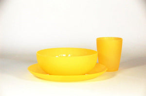 plastic plate cup bowl yellow