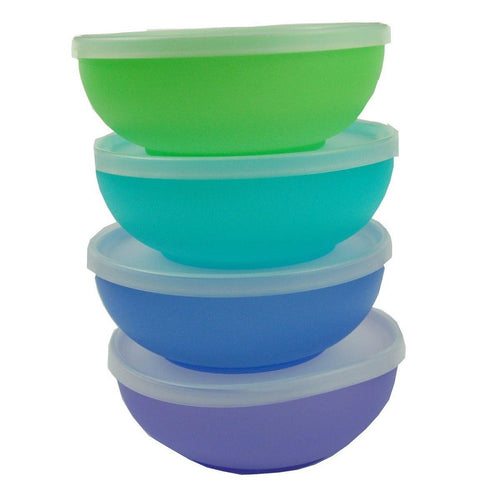 plastic bowls with lids blue shades
