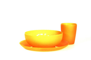 plastic plate bowl cup gold