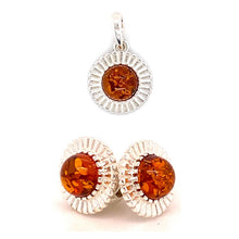 Load image into Gallery viewer, Amber and Silver Set - Earrings and Pendant - Sun Shape